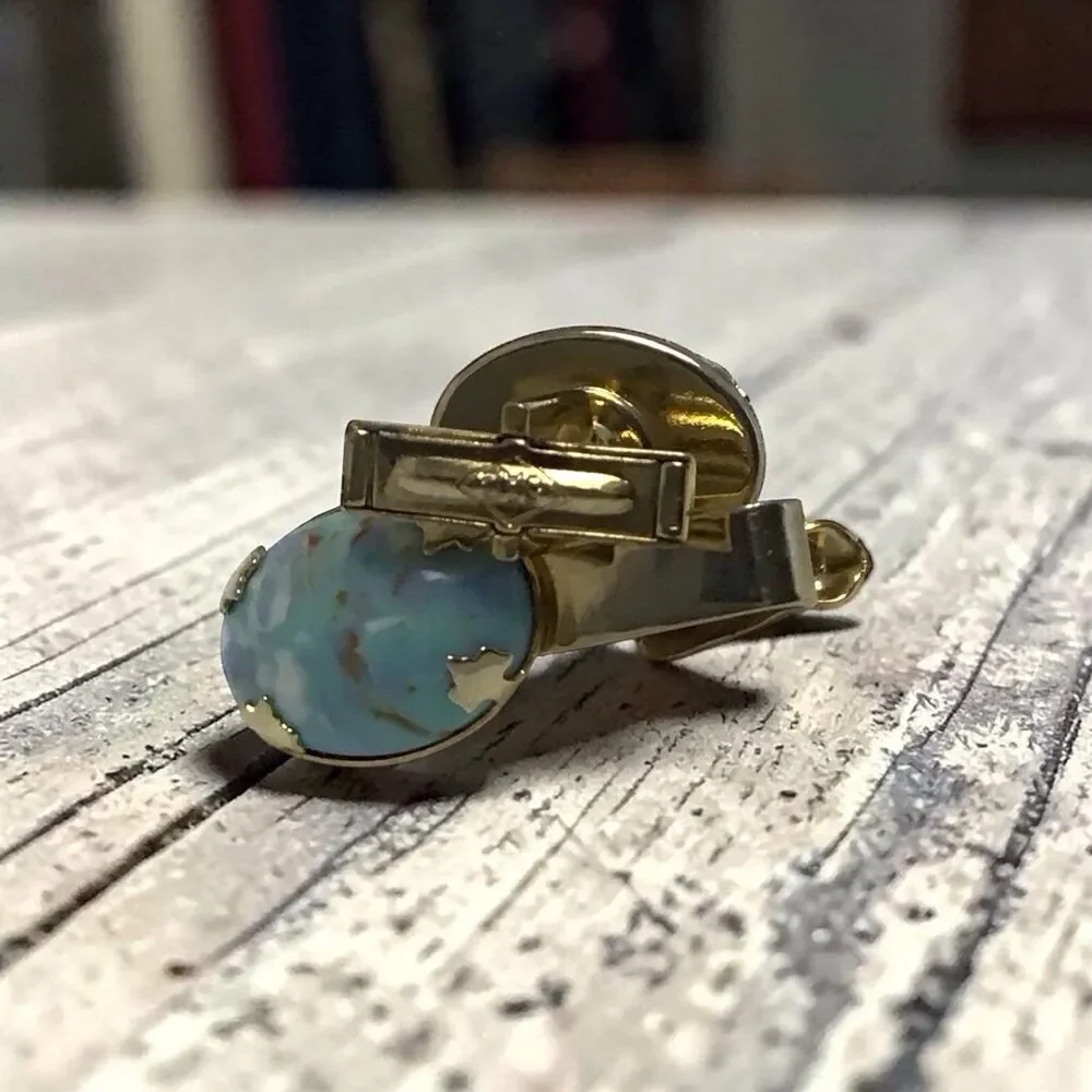 Vintage Sara Coventry Cuff Links And Tie Clip, NWOT,faux Gem Stone,Gold Tone